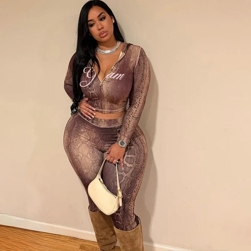 Letter Snake Print Tracksuit Set