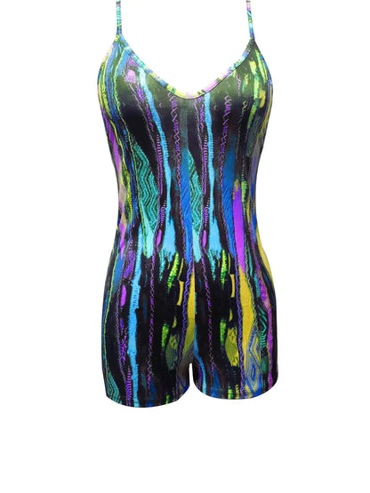 Women's Sexy Romper Colorful Print Suspender Backless Sleeveless Slim Fit Spring Summer Club Party Rave Fashion Jumpsuit