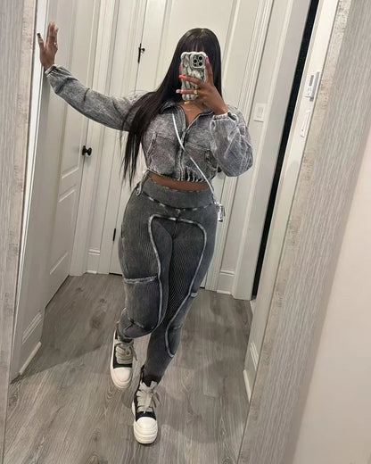 Women's Cropped Zip Jacket and Pants Set