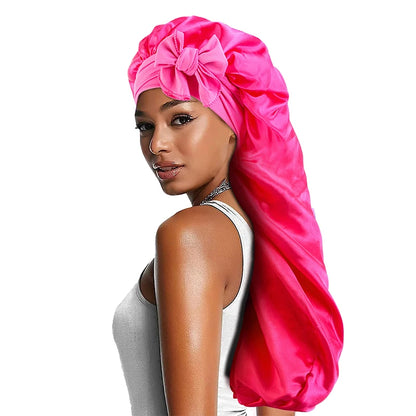 Women's Bowknot Satin Bonnet | Long Hair Sleep Cap with Bow Detail
